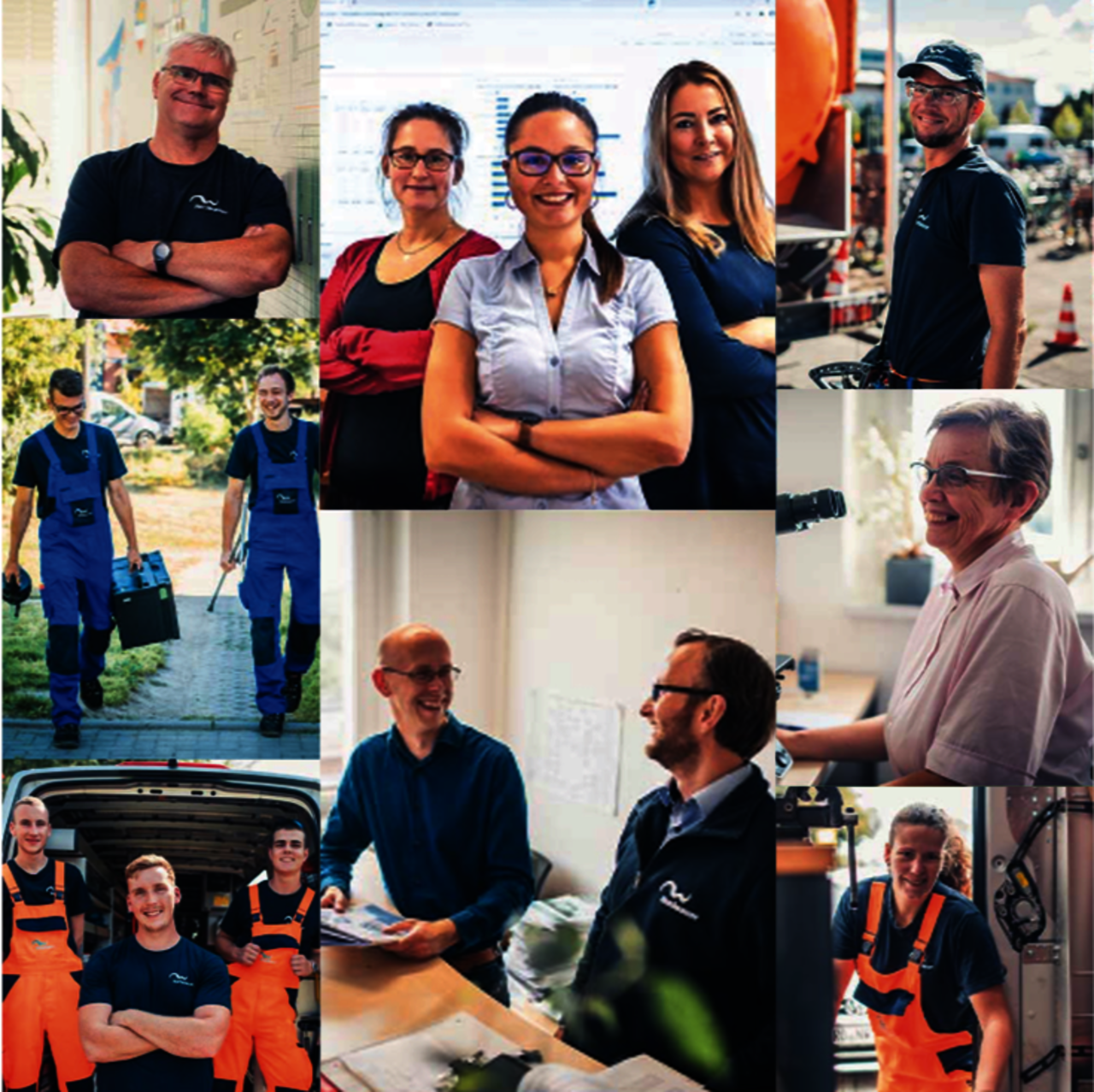 Collage von Mitarbeitern am Arbeitsplatz