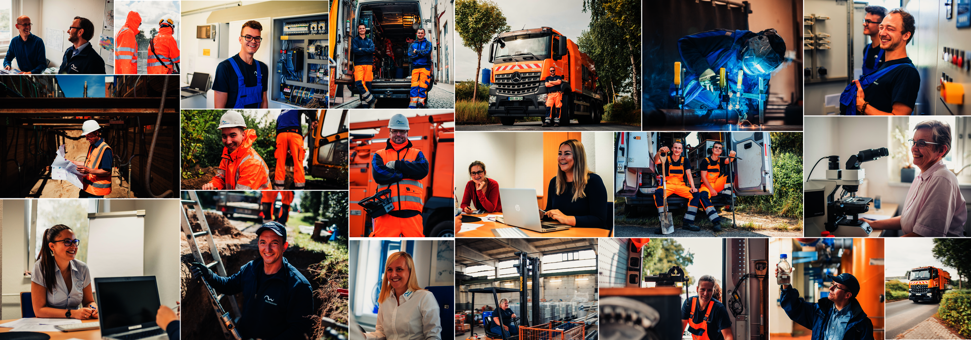 Kollage von Mitarbeitern bei der Arbeit